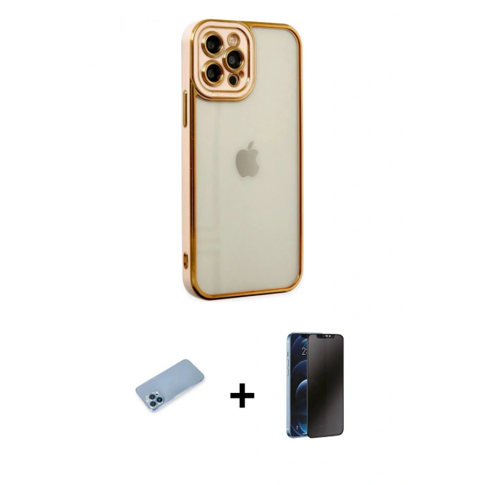 MARSİLYAN™- iPhone 12 Pro Max Kılıf Çekirdek Klasik Serisi - Siyah 3D Antistatik Hayalet Cam Ekran Koruyucu + Shine Kamera Lens Koruma Cam - MI