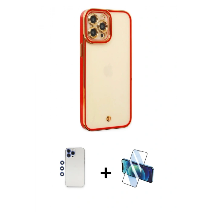 MARSİLYAN™- iPhone 12 Pro Max Kılıf Çekirdek Klasik Serisi - Siyah 3D Antistatik Seramik Nano Ekran Koruyucu + Shine Kamera Lens - LT