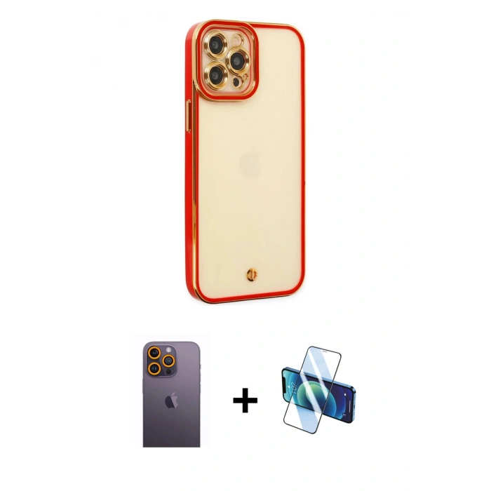 MARSİLYAN™- iPhone 12 Pro Max Kılıf Çekirdek Klasik Serisi - Siyah 3D Antistatik Seramik Nano Ekran Koruyucu + Neon Fosforlu Kamera Lens - SI