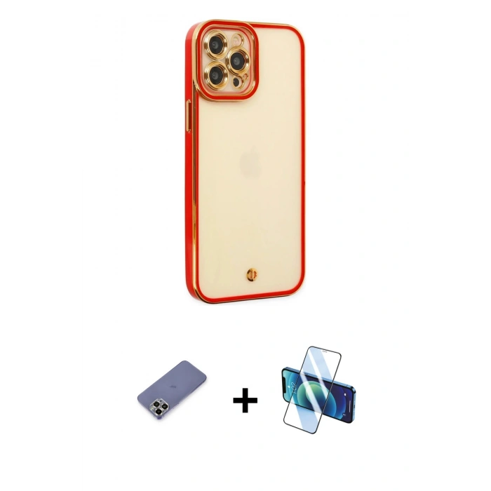MARSİLYAN™- iPhone 12 Pro Max Kılıf Çekirdek Klasik Serisi - Siyah 3D Antistatik Seramik Nano Ekran Koruyucu + Metal Kamera Lens Koruma Cam - GD
