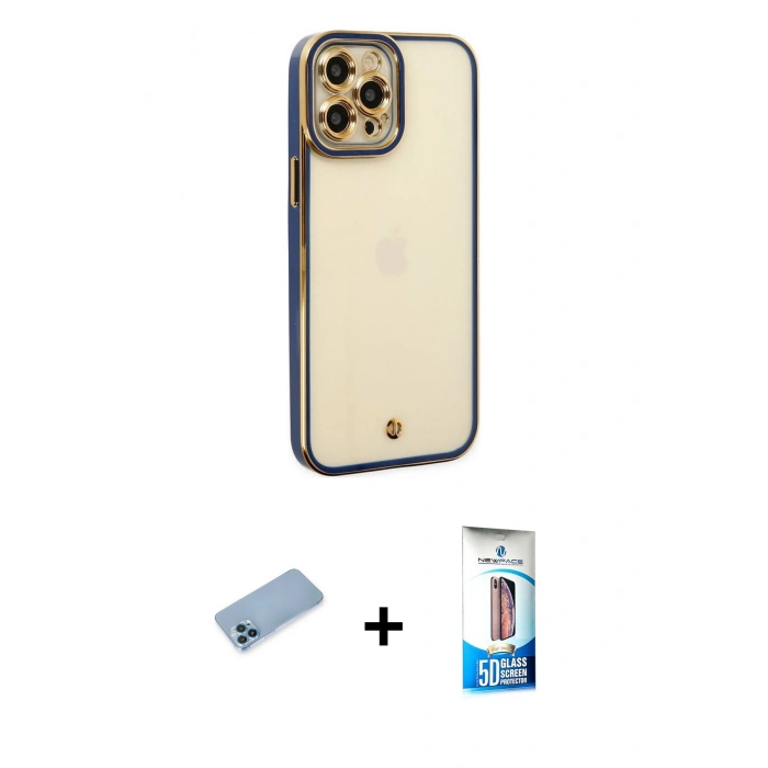 MARSİLYAN™- iPhone 12 Pro Max Kılıf Çekirdek Klasik Serisi - Siyah 5D Eko Cam Ekran Koruyucu + Shine Kamera Lens Koruma Cam - MI