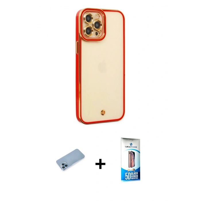 MARSİLYAN™- iPhone 12 Pro Max Kılıf Çekirdek Klasik Serisi - Siyah 5D Eko Cam Ekran Koruyucu + Shine Kamera Lens Koruma Cam - MI