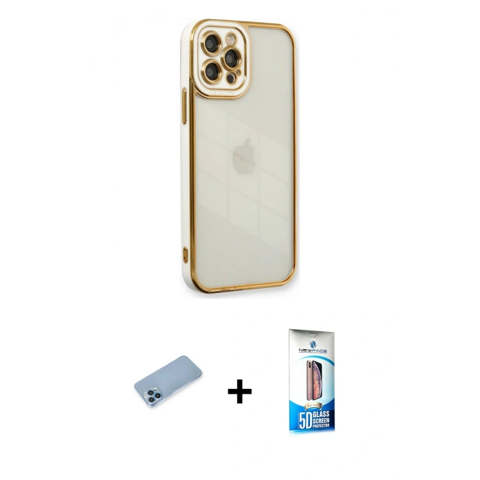 MARSİLYAN™- iPhone 12 Pro Max Kılıf Çekirdek Klasik Serisi - Siyah 5D Eko Cam Ekran Koruyucu + Shine Kamera Lens Koruma Cam - MI