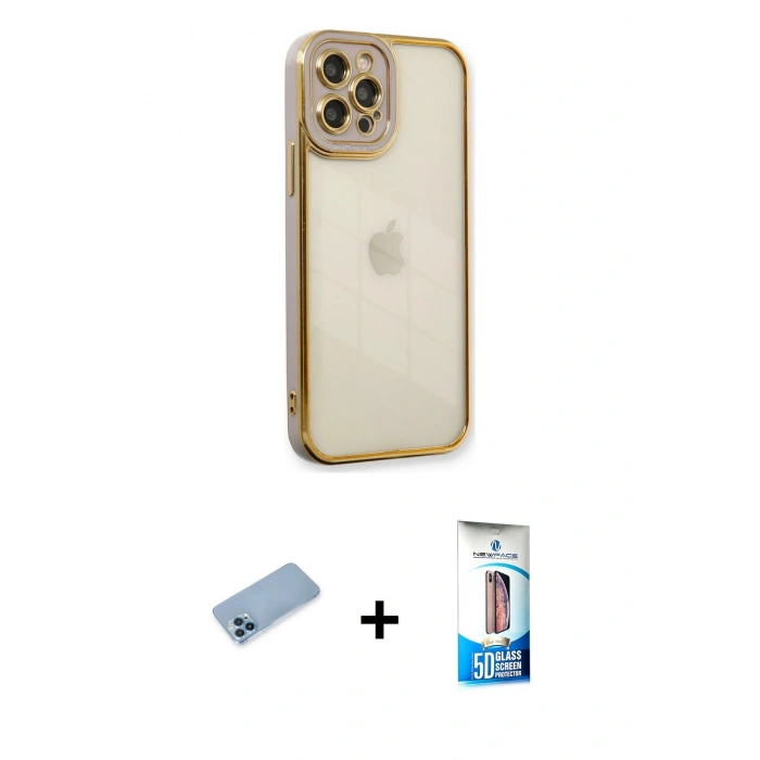 MARSİLYAN™- iPhone 12 Pro Max Kılıf Çekirdek Klasik Serisi - Siyah 5D Eko Cam Ekran Koruyucu + Shine Kamera Lens Koruma Cam - MI