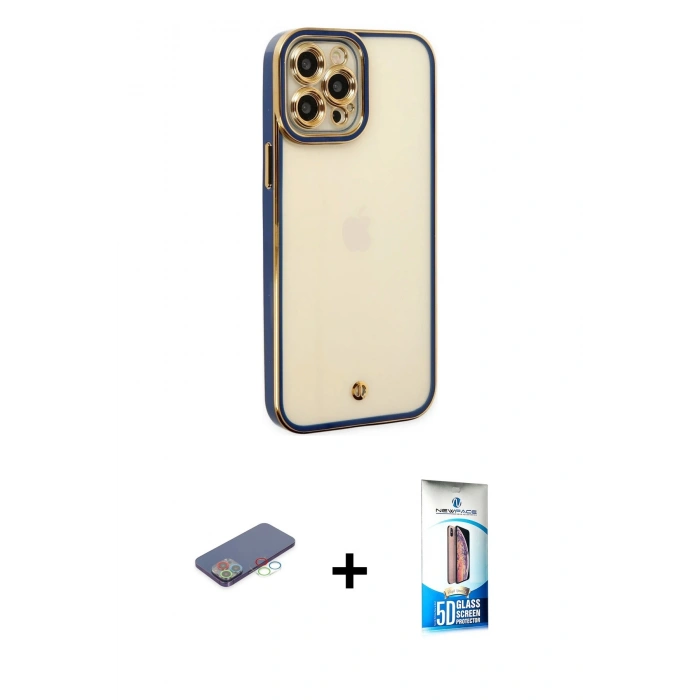 MARSİLYAN™- iPhone 12 Pro Max Kılıf Çekirdek Klasik Serisi - Siyah 5D Eko Cam Ekran Koruyucu + Renkli Kamera Lens Koruma Cam - MI