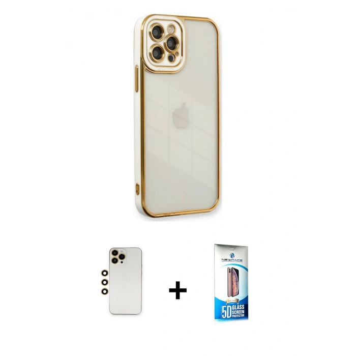 MARSİLYAN™- iPhone 12 Pro Max Kılıf Çekirdek Klasik Serisi - Siyah 5D Eko Cam Ekran Koruyucu + Shine Kamera Lens - GD