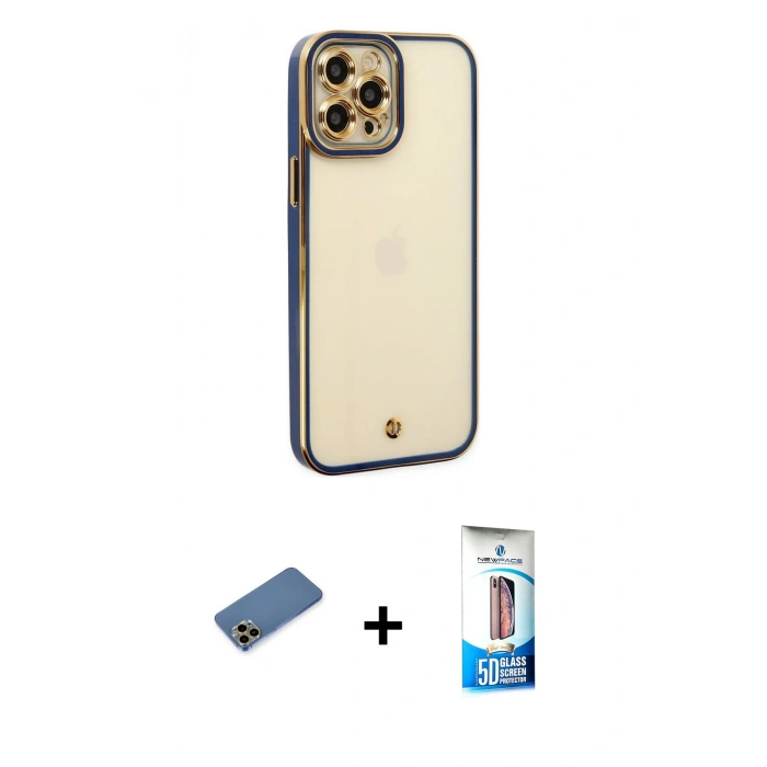 MARSİLYAN™- iPhone 12 Pro Max Kılıf Çekirdek Klasik Serisi - Siyah 5D Eko Cam Ekran Koruyucu + Shine Kamera Lens Koruma Cam - GD