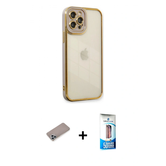 MARSİLYAN™- iPhone 12 Pro Max Kılıf Çekirdek Klasik Serisi - Siyah 5D Eko Cam Ekran Koruyucu + Shine Kamera Lens Koruma Cam - SABE