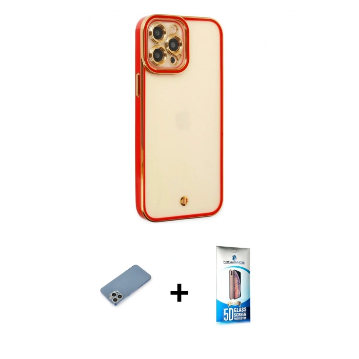 MARSİLYAN™- iPhone 12 Pro Max Kılıf Çekirdek Klasik Serisi - Siyah 5D Eko Cam Ekran Koruyucu + Shine Kamera Lens Koruma Cam - GS