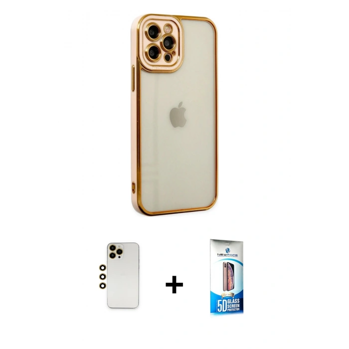 MARSİLYAN™- iPhone 12 Pro Max Kılıf Çekirdek Klasik Serisi - Siyah 5D Eko Cam Ekran Koruyucu + Shine Kamera Lens - GD
