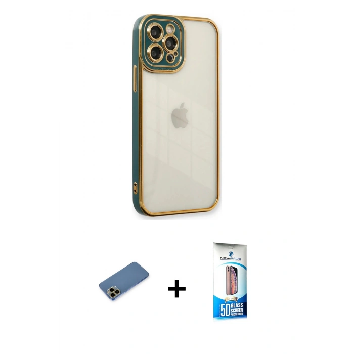 MARSİLYAN™- iPhone 12 Pro Max Kılıf Çekirdek Klasik Serisi - Siyah 5D Eko Cam Ekran Koruyucu + Shine Kamera Lens Koruma Cam - GD