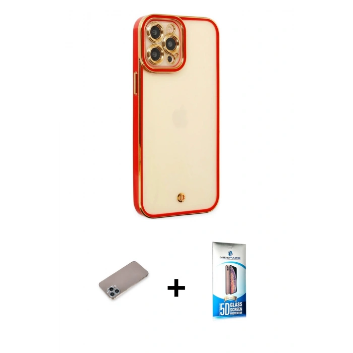 MARSİLYAN™- iPhone 12 Pro Max Kılıf Çekirdek Klasik Serisi - Siyah 5D Eko Cam Ekran Koruyucu + Shine Kamera Lens Koruma Cam - SABE