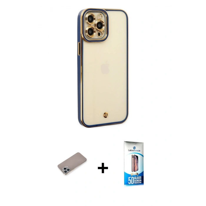 MARSİLYAN™- iPhone 12 Pro Max Kılıf Çekirdek Klasik Serisi - Siyah 5D Eko Cam Ekran Koruyucu + Shine Kamera Lens Koruma Cam - SABE