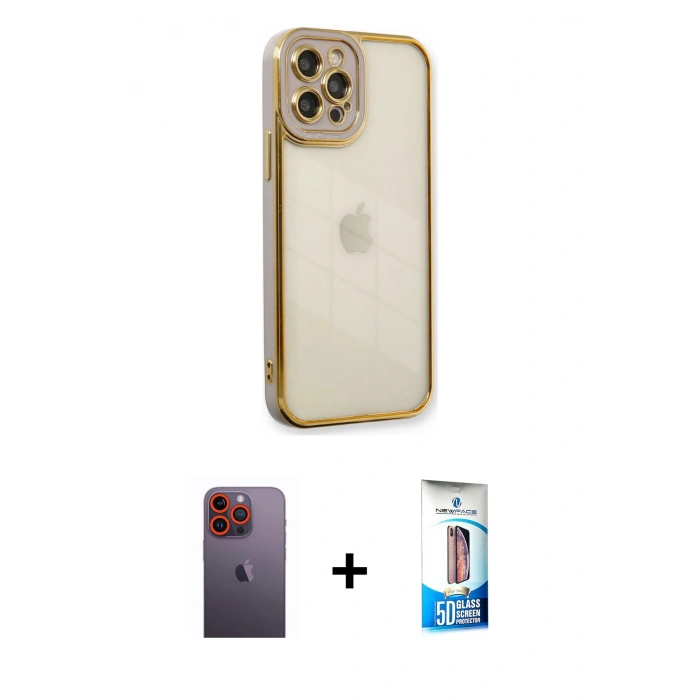 MARSİLYAN™- iPhone 12 Pro Max Kılıf Çekirdek Klasik Serisi - Siyah 5D Eko Cam Ekran Koruyucu + Neon Fosforlu Kamera Lens - TU