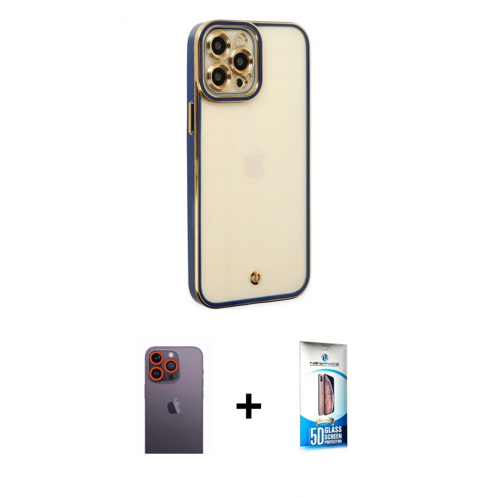MARSİLYAN™- iPhone 12 Pro Max Kılıf Çekirdek Klasik Serisi - Siyah 5D Eko Cam Ekran Koruyucu + Neon Fosforlu Kamera Lens - TU
