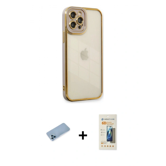 MARSİLYAN™- iPhone 12 Pro Max Kılıf Çekirdek Klasik Serisi - Siyah 6D Mat Seramik Hayalet Nano Ekran Koruyucu + Shine Kamera Lens Koruma Cam - MI