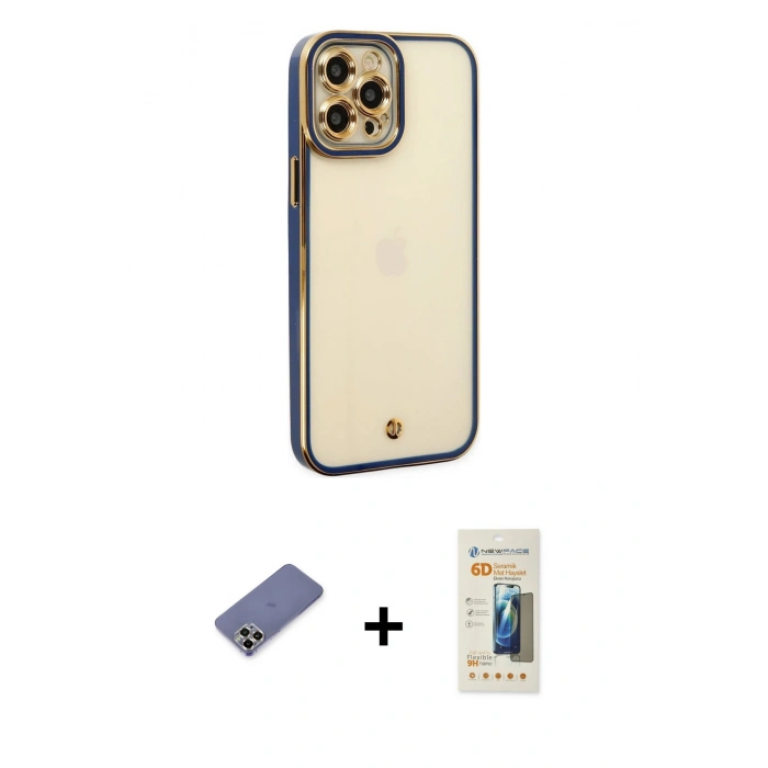 MARSİLYAN™- iPhone 12 Pro Max Kılıf Çekirdek Klasik Serisi - Siyah 6D Mat Seramik Hayalet Nano Ekran Koruyucu + Metal Kamera Lens Koruma Cam - GD