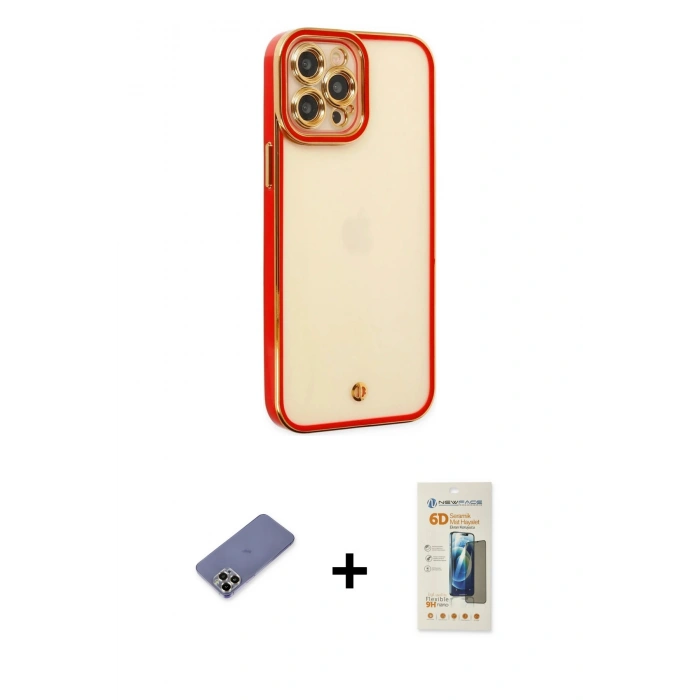 MARSİLYAN™- iPhone 12 Pro Max Kılıf Çekirdek Klasik Serisi - Siyah 6D Mat Seramik Hayalet Nano Ekran Koruyucu + Metal Kamera Lens Koruma Cam - GD