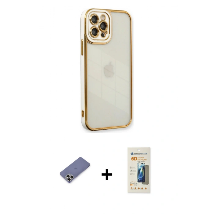 MARSİLYAN™- iPhone 12 Pro Max Kılıf Çekirdek Klasik Serisi - Siyah 6D Mat Seramik Hayalet Nano Ekran Koruyucu + Metal Kamera Lens Koruma Cam - GD
