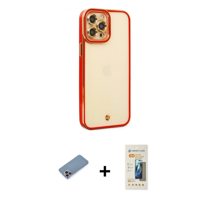 MARSİLYAN™- iPhone 12 Pro Max Kılıf Çekirdek Klasik Serisi - Siyah 6D Mat Seramik Hayalet Nano Ekran Koruyucu + Shine Kamera Lens Koruma Cam - PE