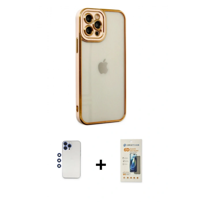 MARSİLYAN™- iPhone 12 Pro Max Kılıf Çekirdek Klasik Serisi - Siyah 6D Mat Seramik Hayalet Nano Ekran Koruyucu + Shine Kamera Lens - LT