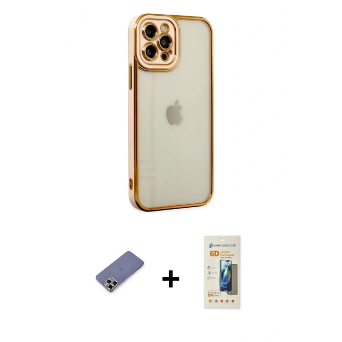 MARSİLYAN™- iPhone 12 Pro Max Kılıf Çekirdek Klasik Serisi - Siyah 6D Mat Seramik Hayalet Nano Ekran Koruyucu + Metal Kamera Lens Koruma Cam - GD