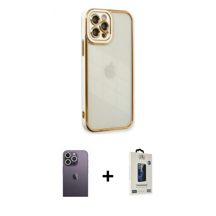 MARSİLYAN™- iPhone 12 Pro Max Kılıf Çekirdek Klasik Serisi - Siyah Bilvis Hayalet Cam Ekran Koruyucu + Neon Fosforlu Kamera Lens - BZ