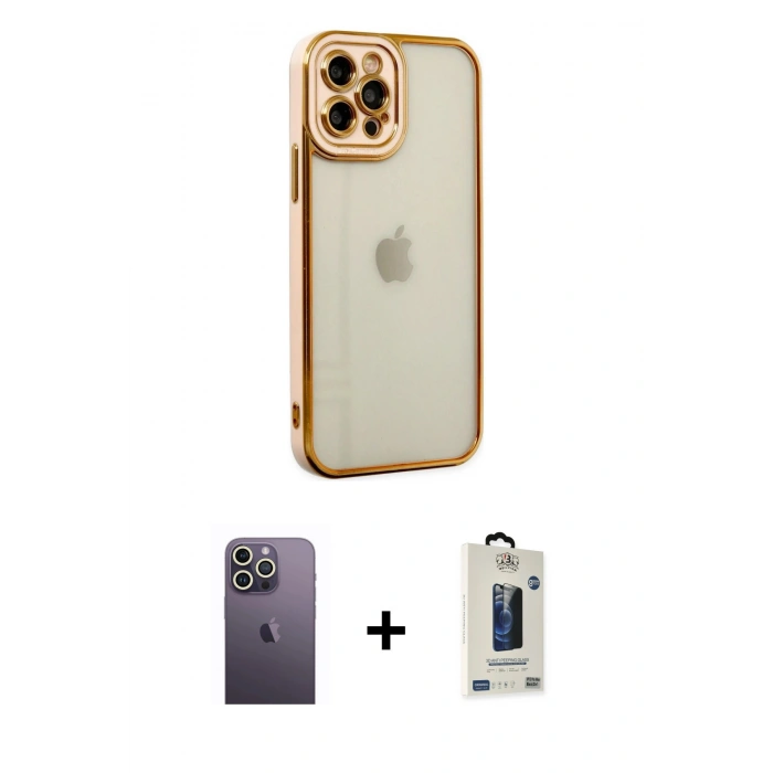 MARSİLYAN™- iPhone 12 Pro Max Kılıf Çekirdek Klasik Serisi - Siyah Bilvis Hayalet Cam Ekran Koruyucu + Neon Fosforlu Kamera Lens - BZ