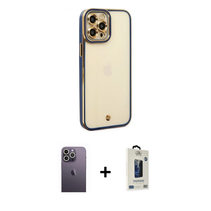 MARSİLYAN™- iPhone 12 Pro Max Kılıf Çekirdek Klasik Serisi - Siyah Bilvis Hayalet Cam Ekran Koruyucu + Neon Fosforlu Kamera Lens - BZ