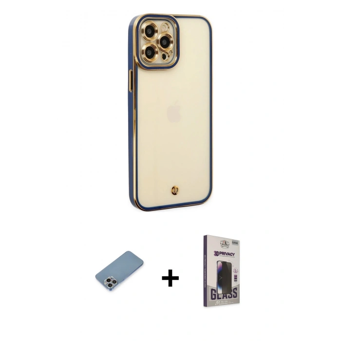 MARSİLYAN™- iPhone 12 Pro Max Kılıf Çekirdek Klasik Serisi - Siyah Bilvis Hayalet Cam Ekran Koruyucu + Shine Kamera Lens Koruma Cam - GI