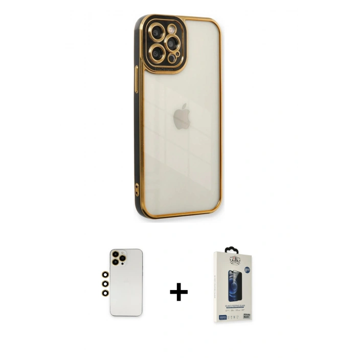 MARSİLYAN™- iPhone 12 Pro Max Kılıf Çekirdek Klasik Serisi - Siyah Bilvis Hayalet Cam Ekran Koruyucu + Shine Kamera Lens - GD