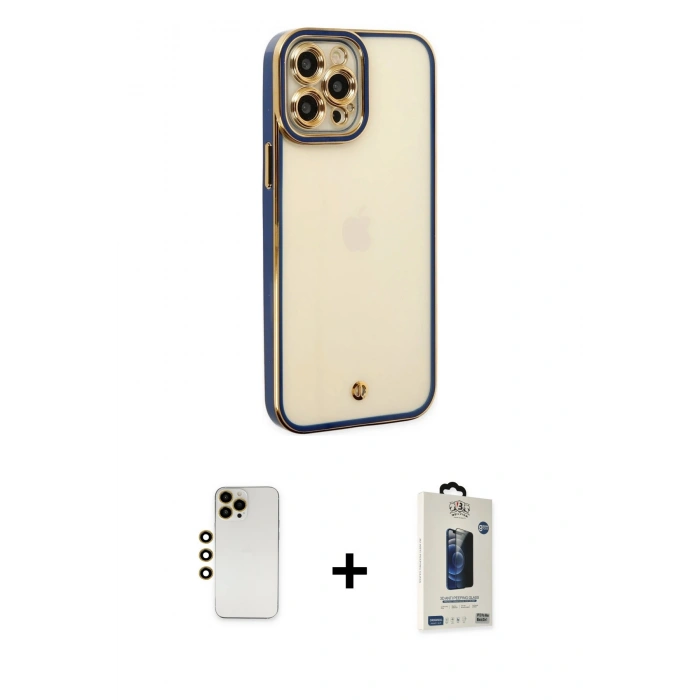 MARSİLYAN™- iPhone 12 Pro Max Kılıf Çekirdek Klasik Serisi - Siyah Bilvis Hayalet Cam Ekran Koruyucu + Shine Kamera Lens - GD