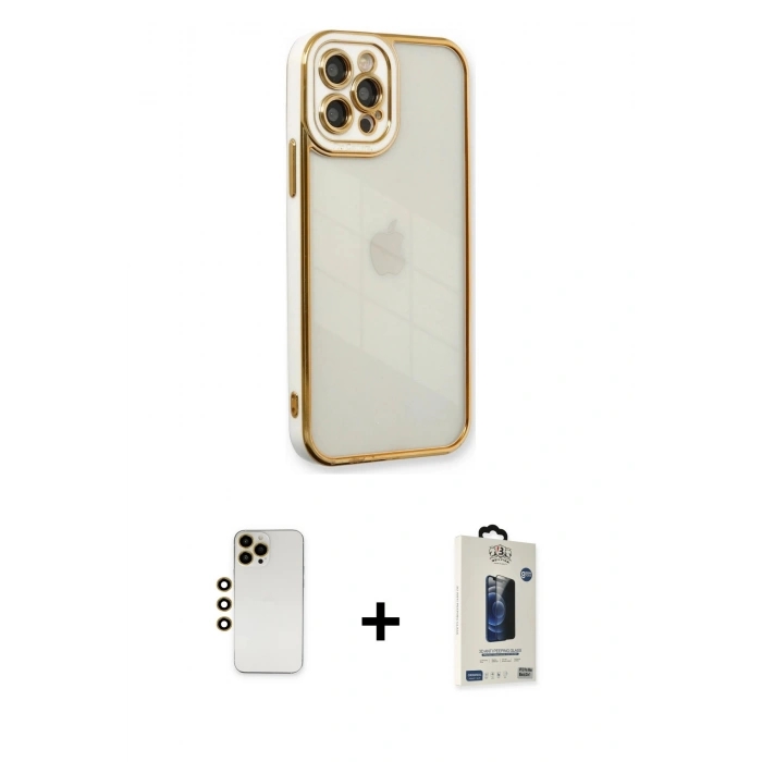 MARSİLYAN™- iPhone 12 Pro Max Kılıf Çekirdek Klasik Serisi - Siyah Bilvis Hayalet Cam Ekran Koruyucu + Shine Kamera Lens - GD