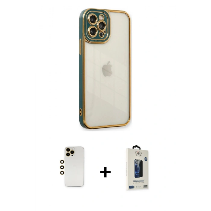 MARSİLYAN™- iPhone 12 Pro Max Kılıf Çekirdek Klasik Serisi - Siyah Bilvis Hayalet Cam Ekran Koruyucu + Shine Kamera Lens - GD