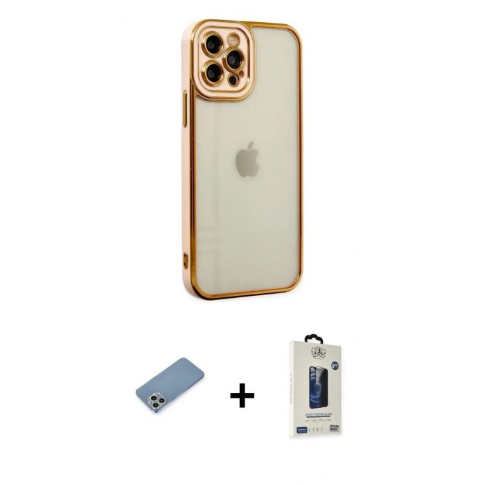 MARSİLYAN™- iPhone 12 Pro Max Kılıf Çekirdek Klasik Serisi - Siyah Bilvis Hayalet Cam Ekran Koruyucu + Shine Kamera Lens Koruma Cam - GS