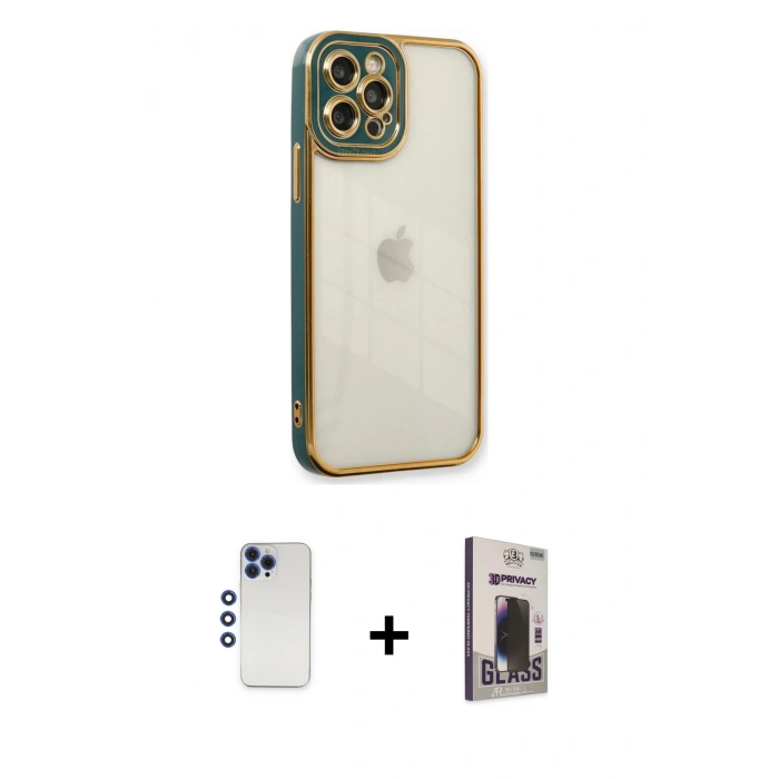 MARSİLYAN™- iPhone 12 Pro Max Kılıf Çekirdek Klasik Serisi - Siyah Bilvis Hayalet Cam Ekran Koruyucu + Shine Kamera Lens - LT