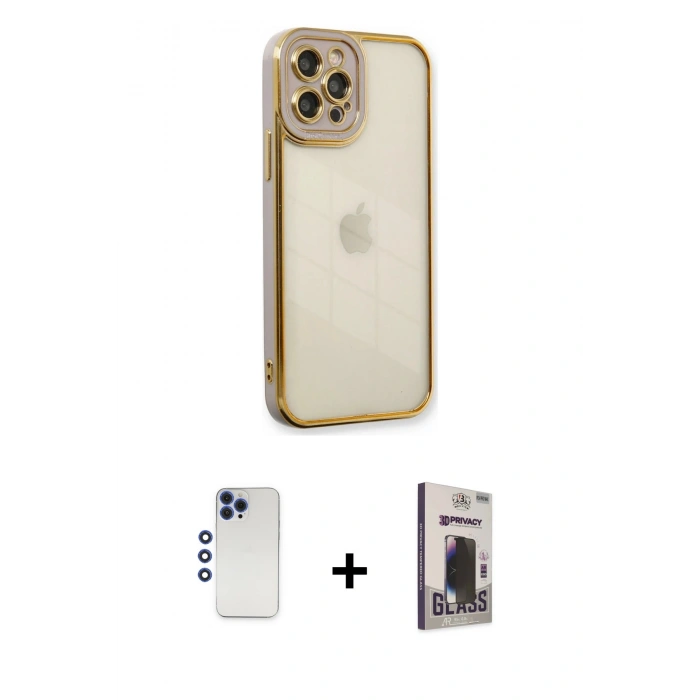 MARSİLYAN™- iPhone 12 Pro Max Kılıf Çekirdek Klasik Serisi - Siyah Bilvis Hayalet Cam Ekran Koruyucu + Shine Kamera Lens - LT