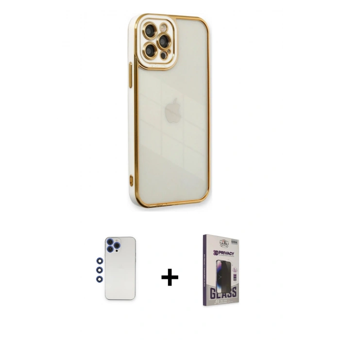 MARSİLYAN™- iPhone 12 Pro Max Kılıf Çekirdek Klasik Serisi - Siyah Bilvis Hayalet Cam Ekran Koruyucu + Shine Kamera Lens - LT