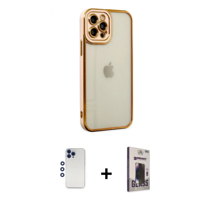 MARSİLYAN™- iPhone 12 Pro Max Kılıf Çekirdek Klasik Serisi - Siyah Bilvis Hayalet Cam Ekran Koruyucu + Shine Kamera Lens - LT