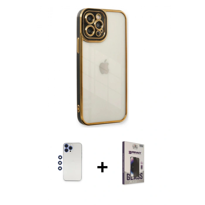 MARSİLYAN™- iPhone 12 Pro Max Kılıf Çekirdek Klasik Serisi - Siyah Bilvis Hayalet Cam Ekran Koruyucu + Shine Kamera Lens - LT