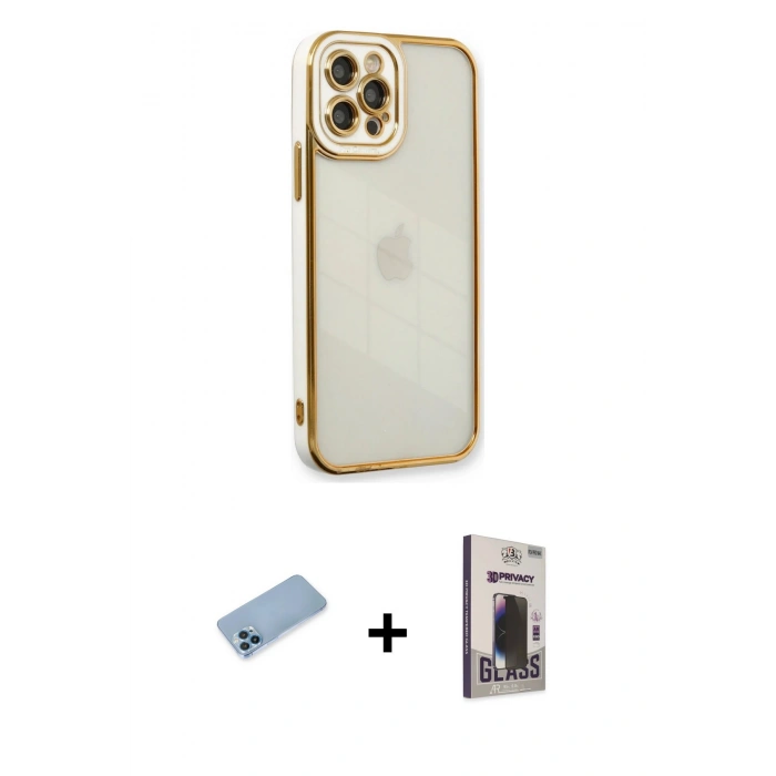 MARSİLYAN™- iPhone 12 Pro Max Kılıf Çekirdek Klasik Serisi - Siyah Bilvis Hayalet Cam Ekran Koruyucu + Shine Kamera Lens Koruma Cam - MI