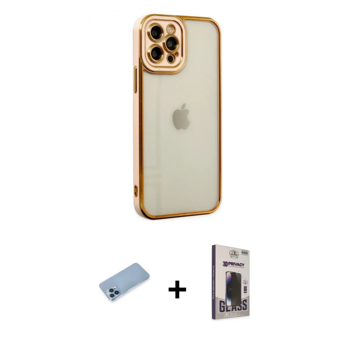 MARSİLYAN™- iPhone 12 Pro Max Kılıf Çekirdek Klasik Serisi - Siyah Bilvis Hayalet Cam Ekran Koruyucu + Shine Kamera Lens Koruma Cam - MI