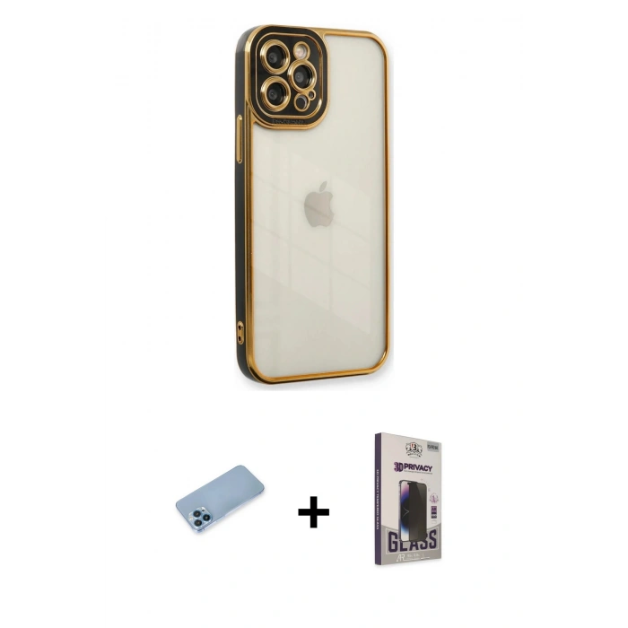 MARSİLYAN™- iPhone 12 Pro Max Kılıf Çekirdek Klasik Serisi - Siyah Bilvis Hayalet Cam Ekran Koruyucu + Shine Kamera Lens Koruma Cam - MI
