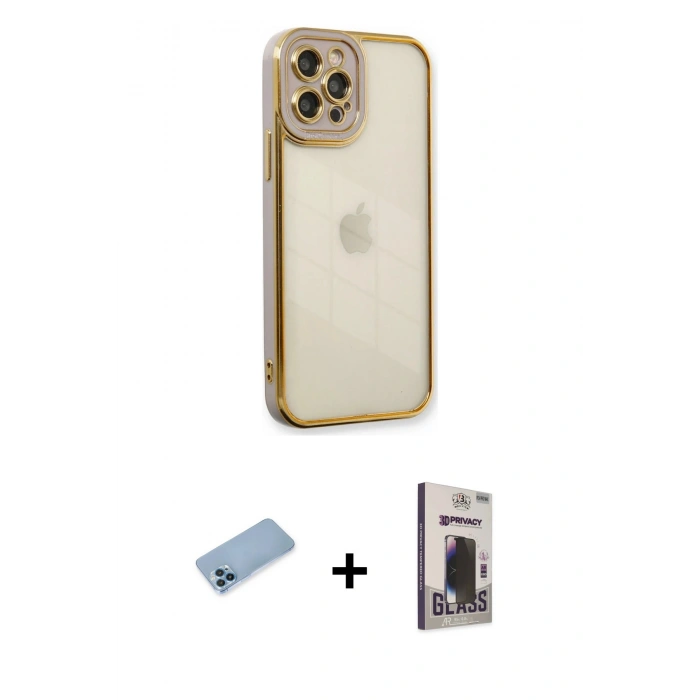 MARSİLYAN™- iPhone 12 Pro Max Kılıf Çekirdek Klasik Serisi - Siyah Bilvis Hayalet Cam Ekran Koruyucu + Shine Kamera Lens Koruma Cam - MI