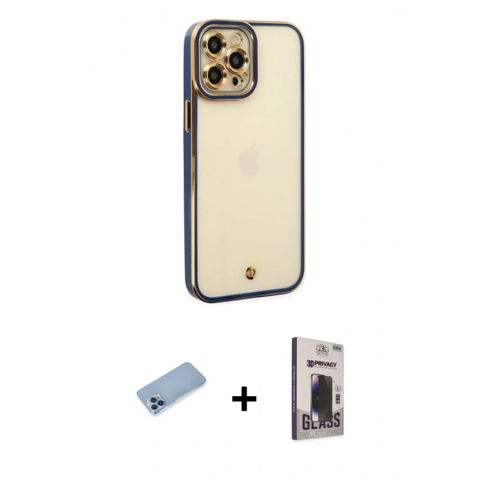 MARSİLYAN™- iPhone 12 Pro Max Kılıf Çekirdek Klasik Serisi - Siyah Bilvis Hayalet Cam Ekran Koruyucu + Shine Kamera Lens Koruma Cam - MI
