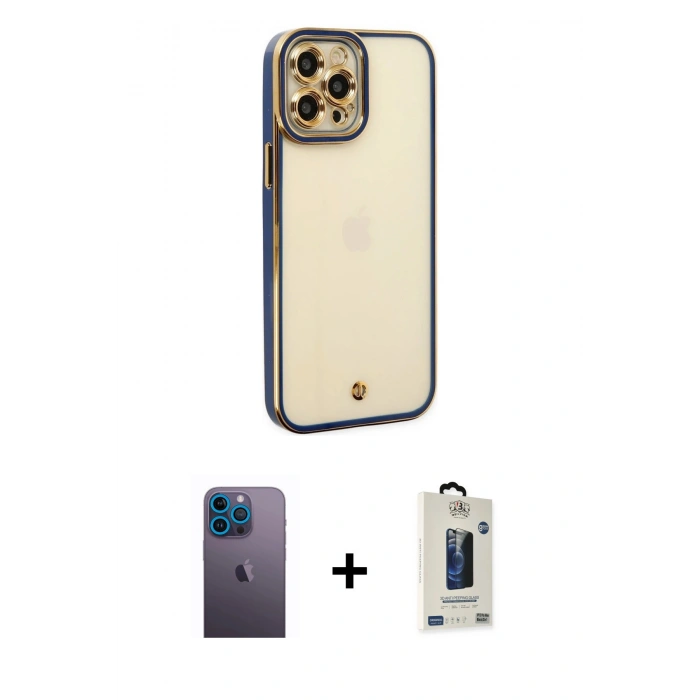 MARSİLYAN™- iPhone 12 Pro Max Kılıf Çekirdek Klasik Serisi - Siyah Bilvis Hayalet Cam Ekran Koruyucu + Neon Fosforlu Kamera Lens - MI