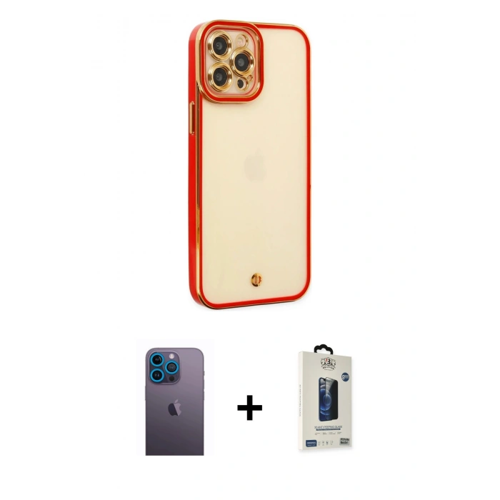 MARSİLYAN™- iPhone 12 Pro Max Kılıf Çekirdek Klasik Serisi - Siyah Bilvis Hayalet Cam Ekran Koruyucu + Neon Fosforlu Kamera Lens - MI