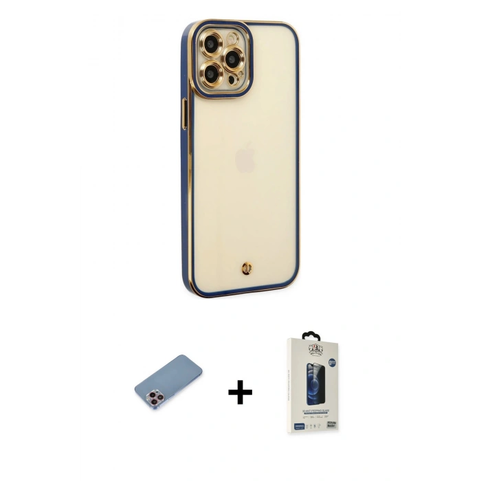 MARSİLYAN™- iPhone 12 Pro Max Kılıf Çekirdek Klasik Serisi - Siyah Bilvis Hayalet Cam Ekran Koruyucu + Shine Kamera Lens Koruma Cam - PE