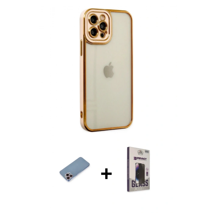 MARSİLYAN™- iPhone 12 Pro Max Kılıf Çekirdek Klasik Serisi - Siyah Bilvis Hayalet Cam Ekran Koruyucu + Shine Kamera Lens Koruma Cam - PE