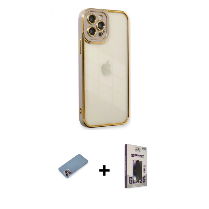 MARSİLYAN™- iPhone 12 Pro Max Kılıf Çekirdek Klasik Serisi - Siyah Bilvis Hayalet Cam Ekran Koruyucu + Shine Kamera Lens Koruma Cam - PE